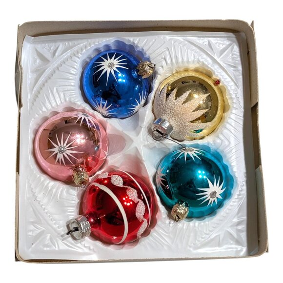 Vintage Woolcrest Glass Ornaments Hand Made Multicolour Christmas 5 Pk Poland - Picture 2 of 6